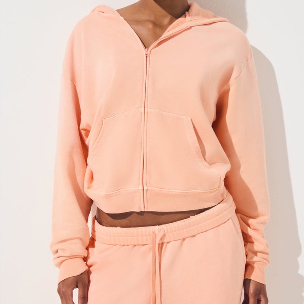 Skims French Terry Zip-Up Hoodie In Cantaloupe